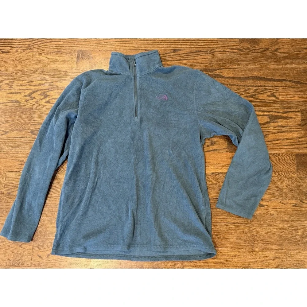 The North Face Fleece Pullover Mens Green‎ XL 1/4 Zip Long Sleeves Hiking Base